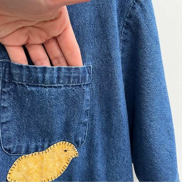 Vintage 90’s denim maxi jumper dress country chicken rooster patchwork appliqués - Picture 6 of 14